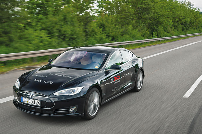 Driving the autonomous Tesla Model S by Bosch 