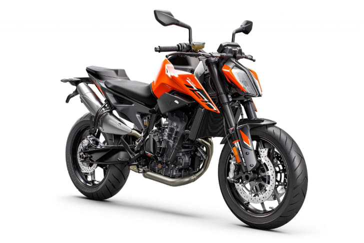 The KTM 790 Duke in its signature orange paint.