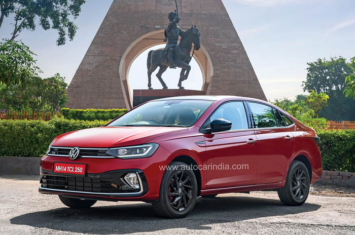 Will Volkswagen Virtus 1.0 TSI MT be sportier than Slavia? Volkswagen Virtus front quarter