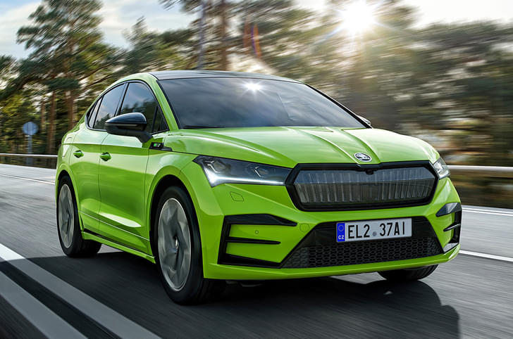 2022 Skoda Enyaq RS iV front tracking.
