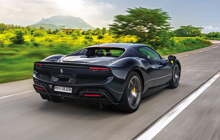 2022 Ferrari 296 GTB rear quarter.