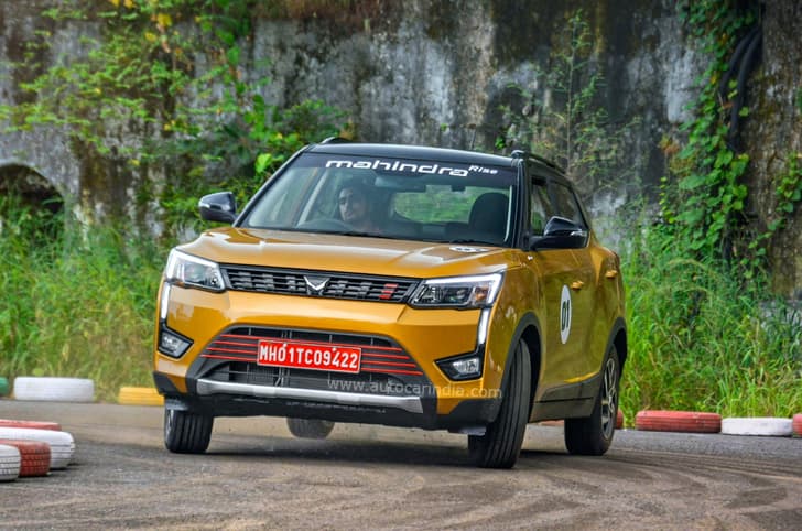 Mahindra XUV300 TurboSport front quarter tracking.