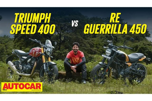 RE Guerrilla 450 vs Triumph Speed 400 comparison video