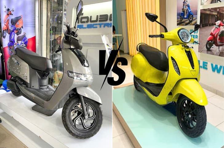 TVS iQube, Bajaj Chetak showroom shot TVS iQube, Bajaj Chetak, electric scooter sales November 2024