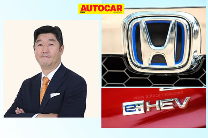Honda City hybrid logo with Takuya Tsumura, Honda Cars India president