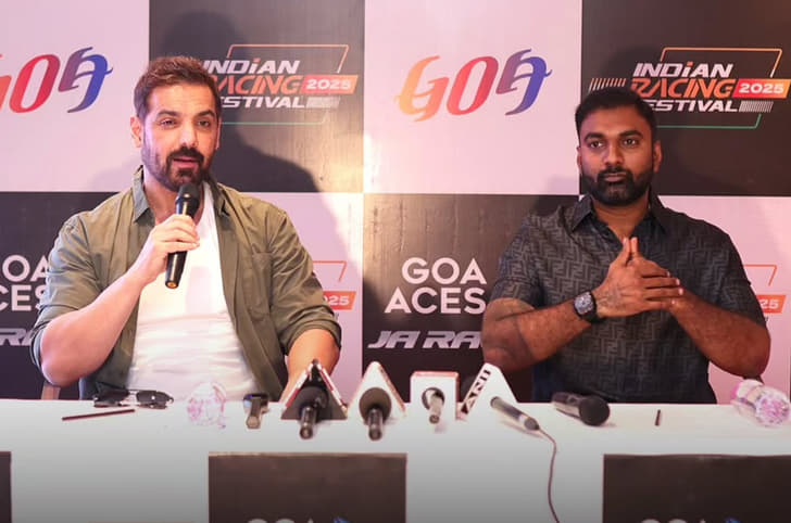 John Abraham, Akhilesh Reddy Goa street circuit Indian Racing League John Abraham, Akhilesh Reddy Goa street circuit Indian Racing League