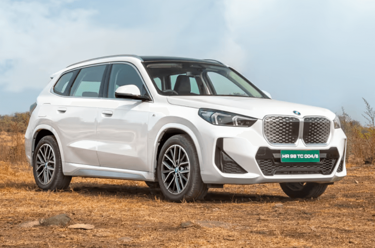 BMW iX1 LWB exterior white colour alloy wheels LED headlights