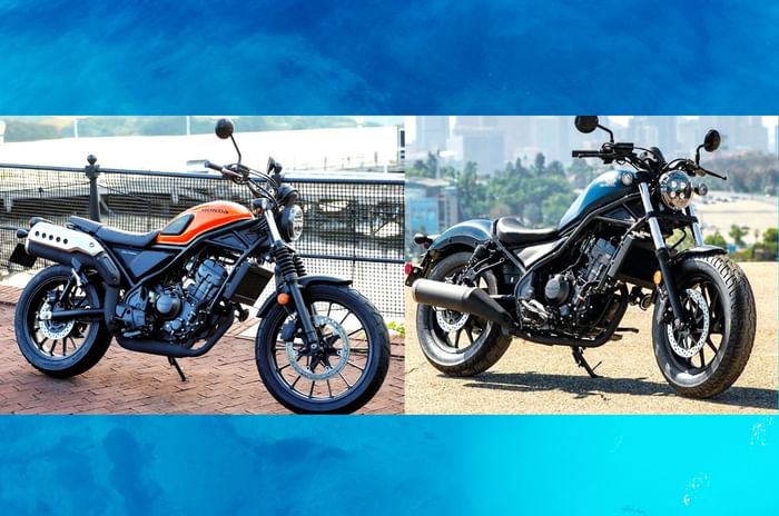 Honda Rebel 250 and CL250 side by side front right static image