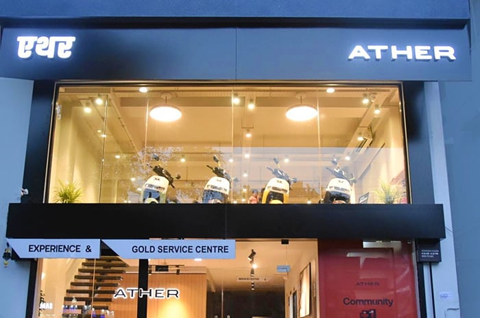 Ather showrooms cross 500 milestone mark in India Ather showroom in India with Rizta scooter on display