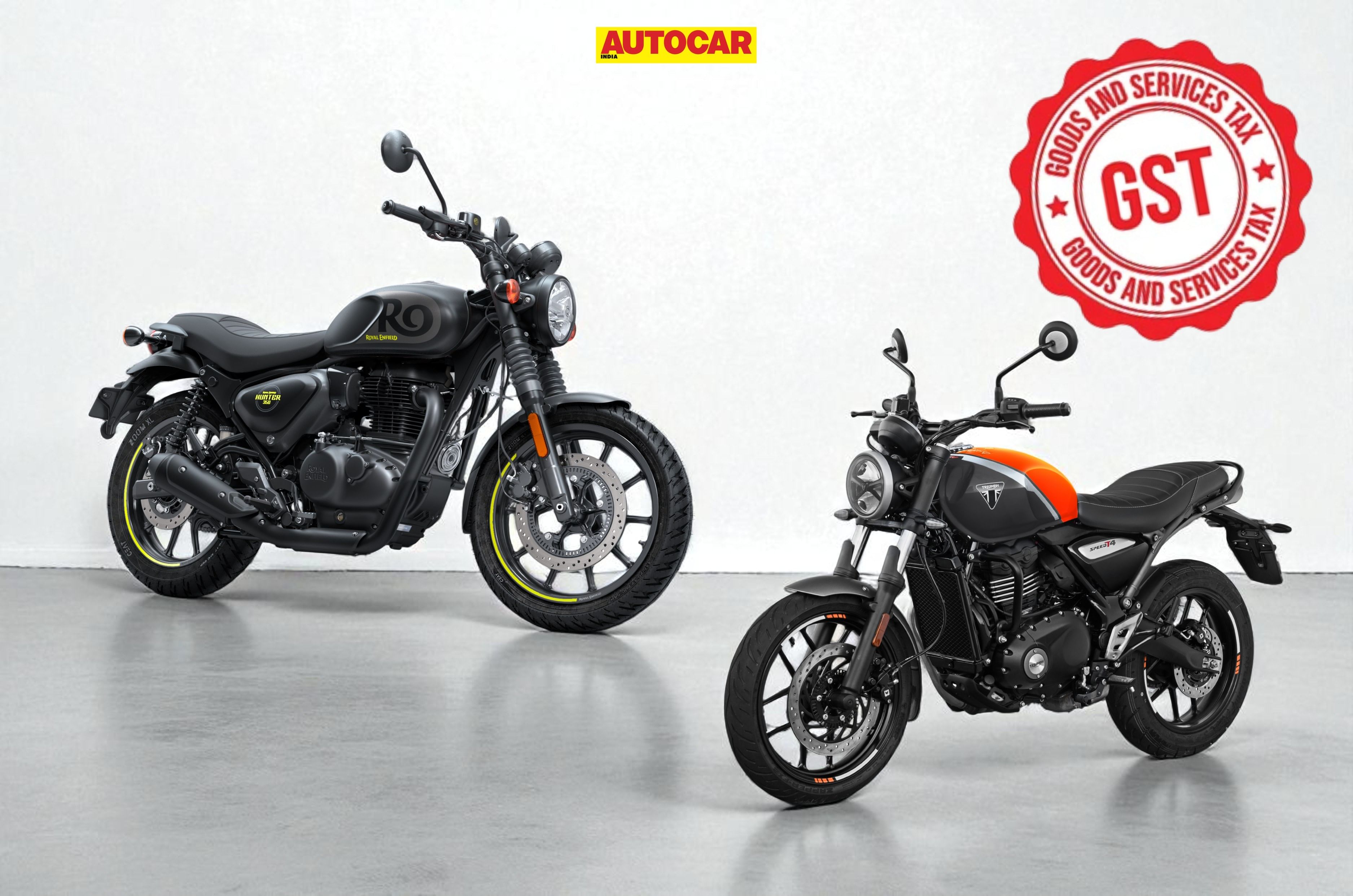 Royal Enfield Hunter 350 vs Triumph Speed T4 price comparison after GST 2.0