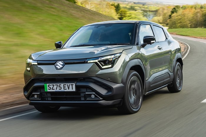 Suzuki e Vitara front left side on road