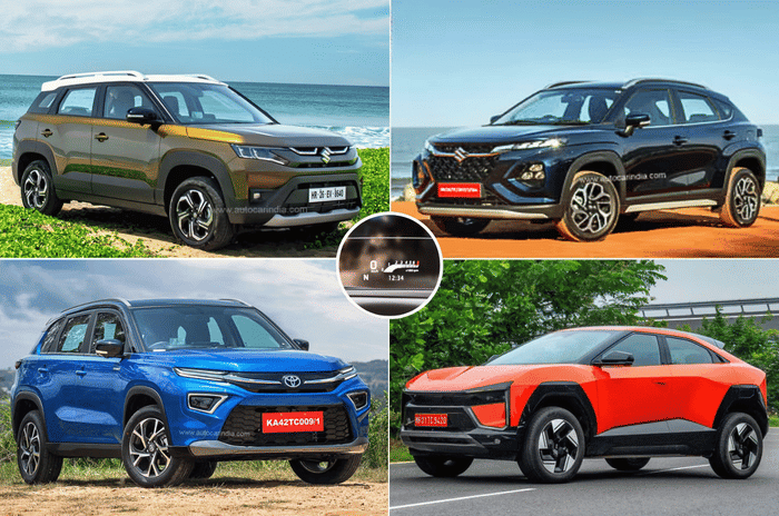 brezza, fronx, be 6 and hyryder with heads up display inset