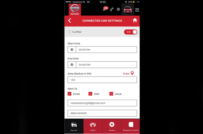 Nissan Connect Curfew Alert