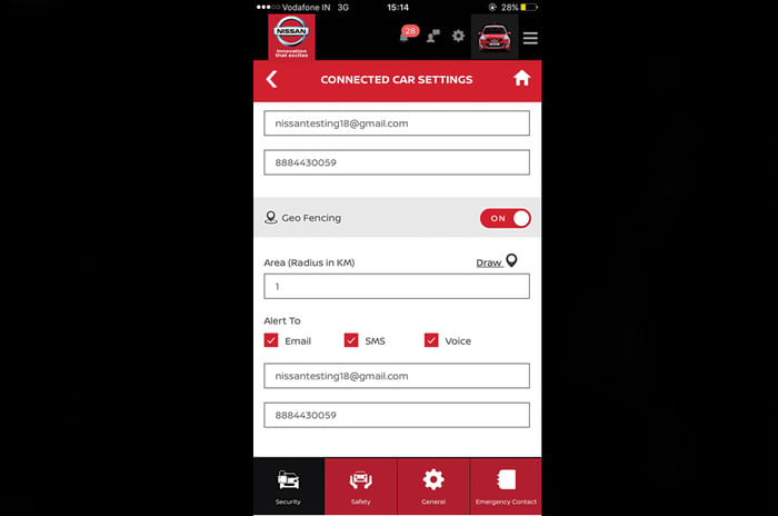 Nissan Connect Geo fence Alert