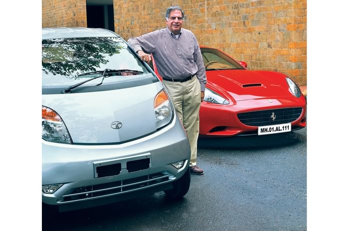 Ratan Tata with his Ferrari and the Tata Nano Ratan Tata with his Ferrari and the Tata Nano