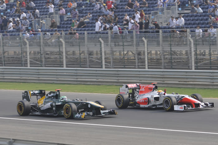 Karthikeyan acknowledges the support of the home crowd.