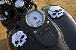 Skull on the left is fuel gauge, skull on the right is fuel tank cap. 