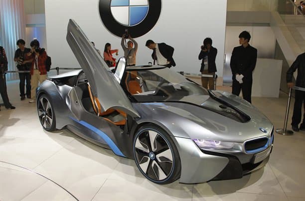 The BMW i8 Spyder previews an open-top version of BMW's new hybrid sports car for 2015