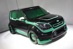 Madcap tunig creations, such as this modified Kia Soul, always creep into Detroit's periphery halls

