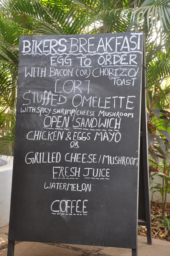 The Biker Breakfast Menu at J&A's, Baga. 