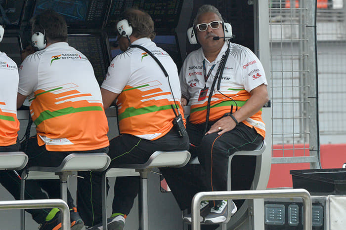 Sahara Force India team principal Vijay Mallya on the pitwall.
