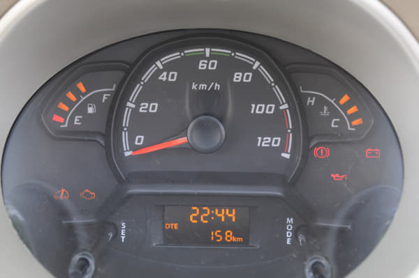 The instrument cluster is revamped for the Nano Twist and now features a distance-to-empty and average fuel economy indicator.