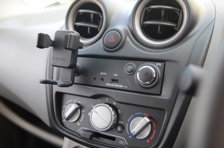 No radio or CD player. You get an aux-in port and an USB charging point. No radio or CD player. You get an aux-in port and an USB charging point.