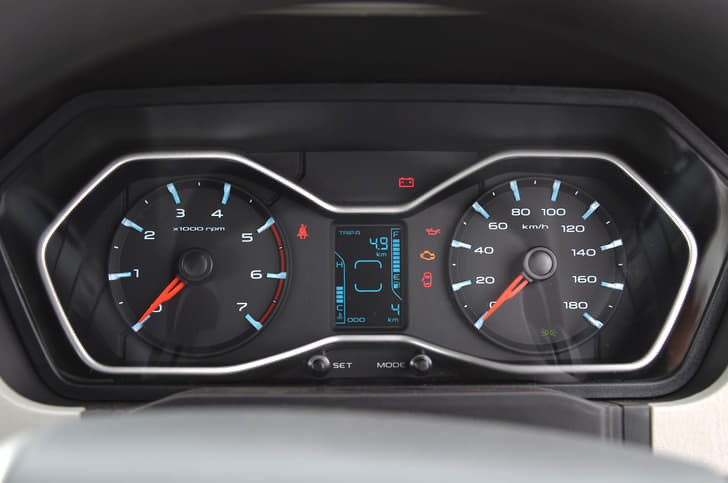 Instrument cluster looks great with metallic hexagonal surround.