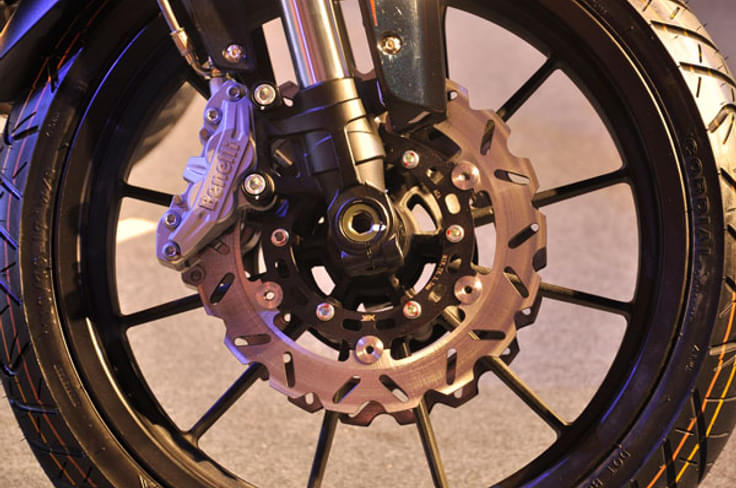 Twin disc brakes will help stop its 12-spoke front wheel. Twin disc brakes will help stop its 12-spoke front wheel.