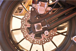 Rear petal disc brake with steel swingarm. 