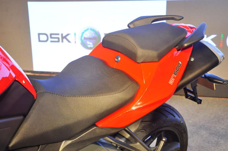 The sporty TNT600i gets a stylish split seating arrangement. The sporty TNT600i gets a stylish split seating arrangement.