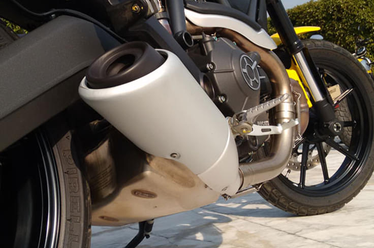 A stubby two-into-one exhaust system seen here.
A stubby two-into-one exhaust system seen here.