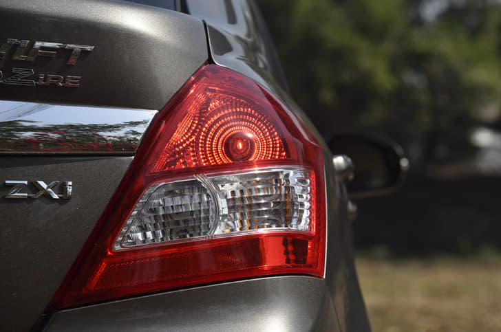 The Swift Dzire's taillamp carries over from the pre-facelift model.