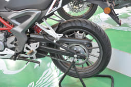 Monoshock does suspension duty at rear, mounted on a box-section swingarm and  chain final drive.   