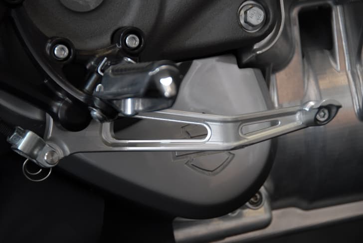 Drilled, lightened Project LiveWire rear brake lever is beautifully detailed.