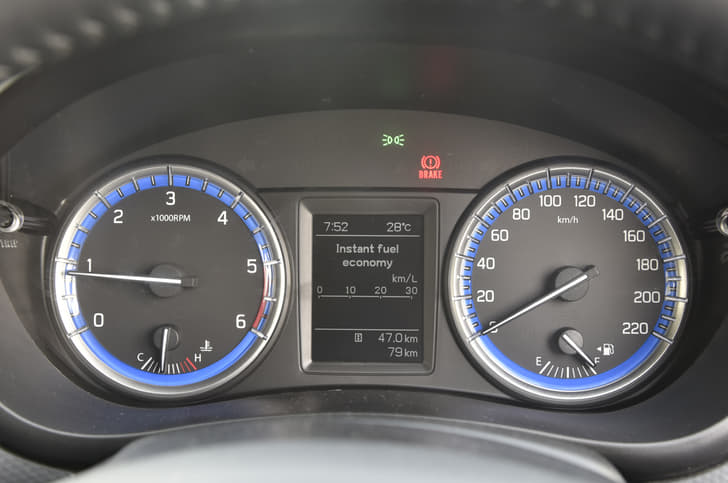 The instrument cluster consists of twin-dials finished in blue with a multi-information display in the centre.