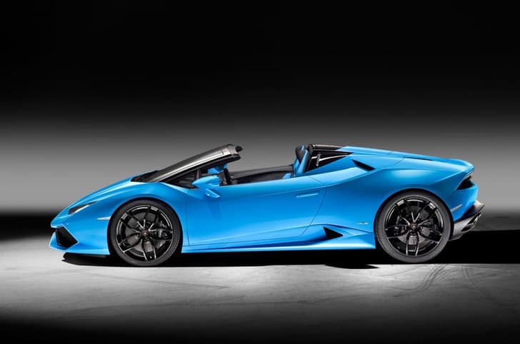 Lamborghini Huracan Spyder side profile with the top down.