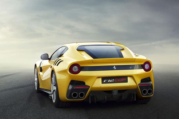 Ferrari F12 TDF rear three-quarters left view.