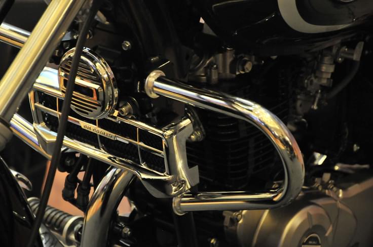 There is ample chrome treatment on the bike, even on the radiator grille. There is ample chrome treatment on the bike, even on the radiator grille.