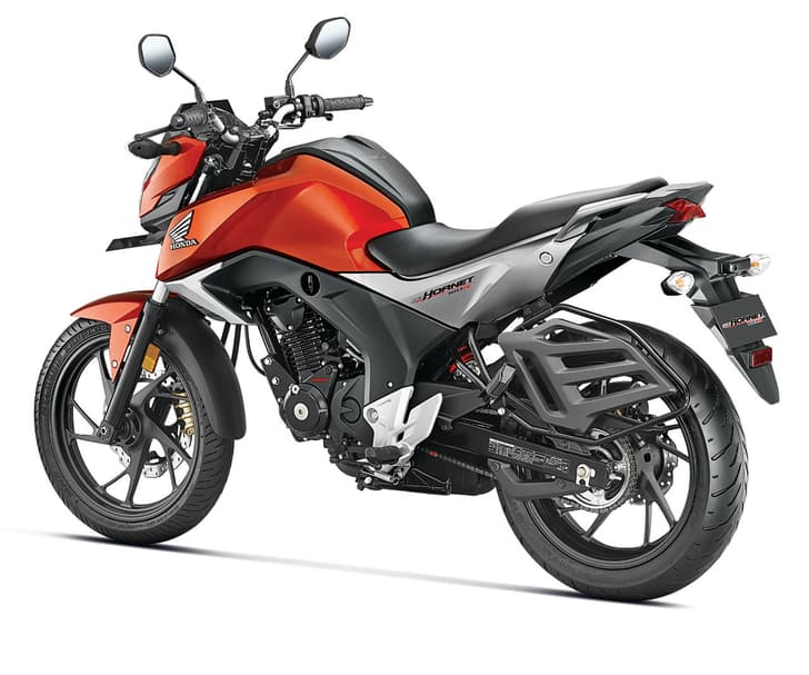 Honda CB Hornet 160R left hand side rear three-quarters view.