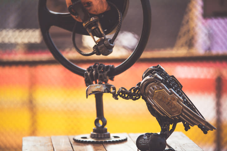 Saad Uddin of Iron Inc creates sculptures from used car and motorcycle parts.