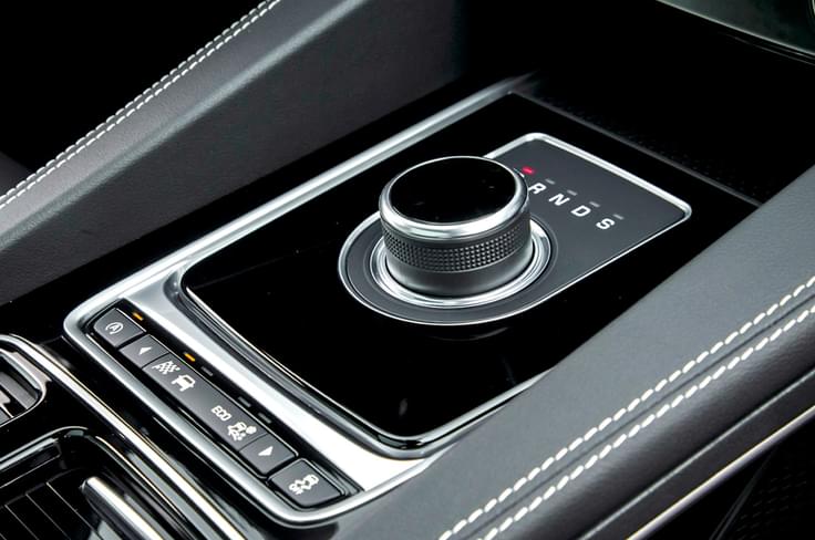 The cabin also features typical Jaguar design cues like the gear lever that rises up. The cabin also features typical Jaguar design cues like the gear lever that rises up.