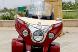 The enormous windshield on the front fairing is electrically adjustable.