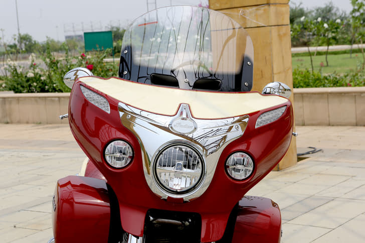 The enormous windshield on the front fairing is electrically adjustable.