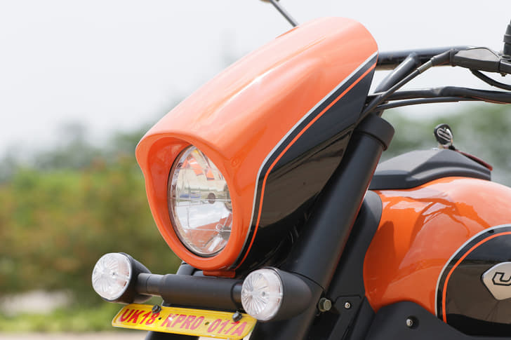Sleek, swept back headlamp shroud gives the Sport S a distinctive look. Note misaligned indicators, sadly such quality issues were glaring on these test bikes.