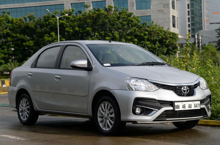 The recent facelift has made the Etios look sportier. It gets a new V-shaped grille and a new bumper with a larger air dam and prominent fog lamp housings. The recent facelift has made the Etios look sportier. It gets a new V-shaped grille and a new bumper with a larger air dam and prominent fog lamp housings.