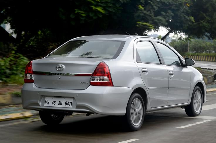 At the back, the updated Etios gets tweaked tail-lamps, a reprofiled bumper and additional chrome trim. At the back, the updated Etios gets tweaked tail-lamps, a reprofiled bumper and additional chrome trim.