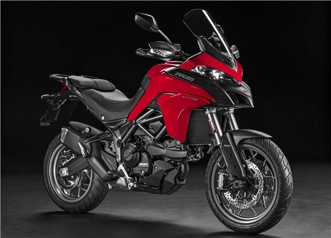 Ducati Multistrada 950 right hand side front three-quarters view in red.