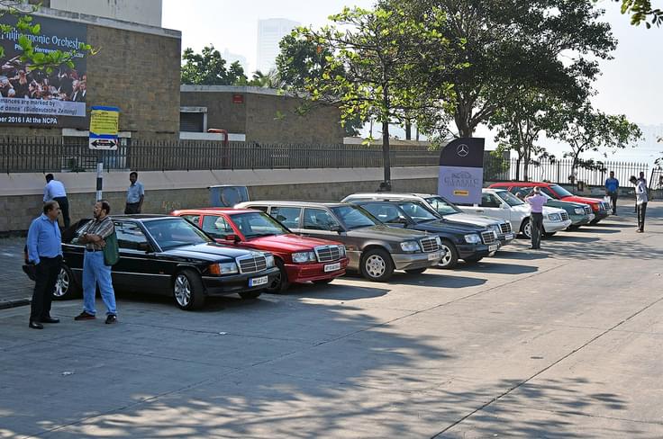 The six-door Mercedes-Benz W124 250D Limo, third from the left, makes an interesting addition to the rally. The six-door Mercedes-Benz W124 250D Limo, third from the left, makes an interesting addition to the rally.