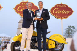 Best of Show Motorcycle - 1947 Indian Chief - Mr. Guillaume Alix, Cartier Regional Managing Director, Middle East, India & Africa presenting award to owner Mr. Arjun Oberoi